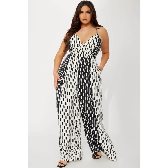 Fashion Nova Pants - Fashion Nova | Krisha Satin Jumpsuit - White/Black